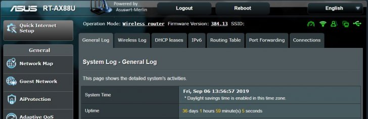 36 Days Uptime - no issues - ASUS Merlin 384.13 for RT-AX88U - 09062019.JPG