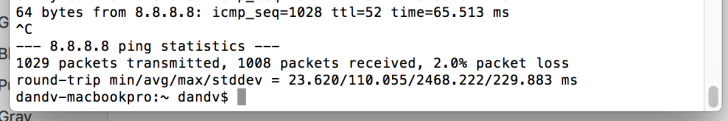 Ping 8.8.8.8 from MBP via router via hotstpot 2% packet loss when MBP via hotspot has 1% loss.png